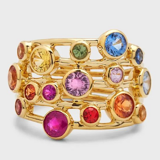 Vintage Layered Colorful Zirconia Ring-Lydieannejewelry