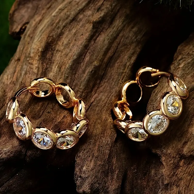 Vintage Inlaid Rounded Glass Hoop Earrings-Lydieannejewelry