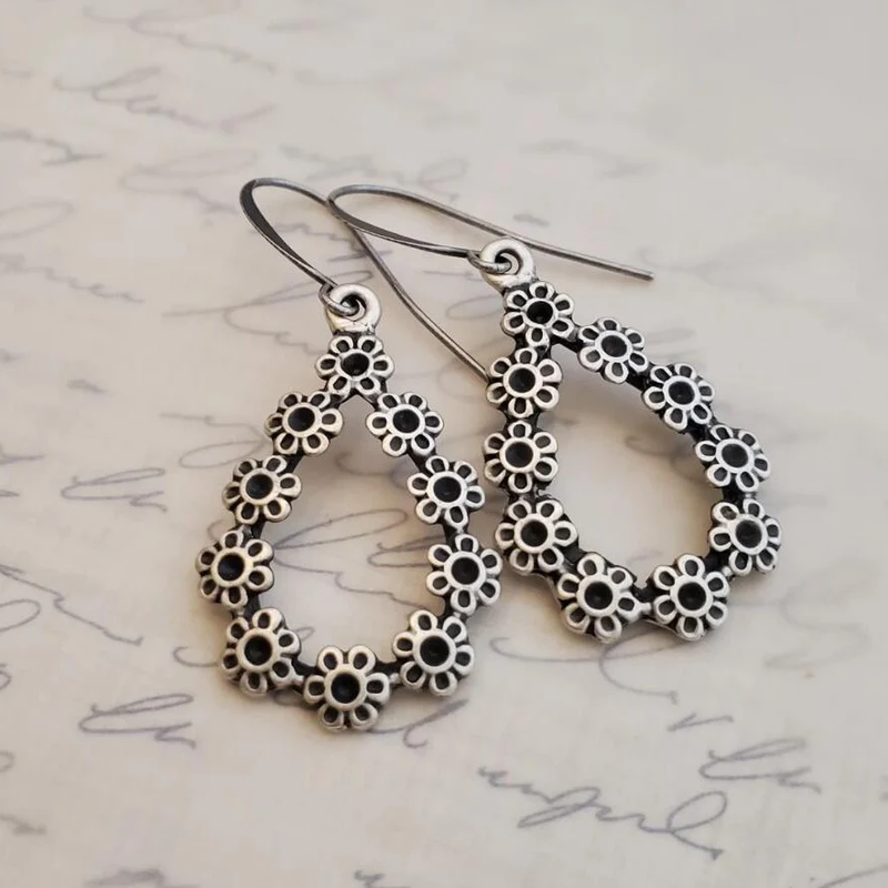 Vintage Hollow Silver Flower Earrings-Lydieannejewelry