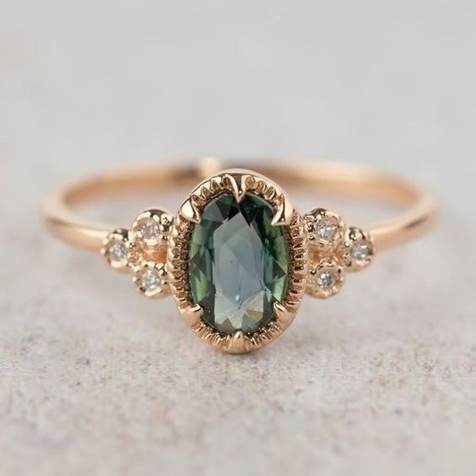 Vintage Green Inlaid Glass Gold Ring-Lydieannejewelry