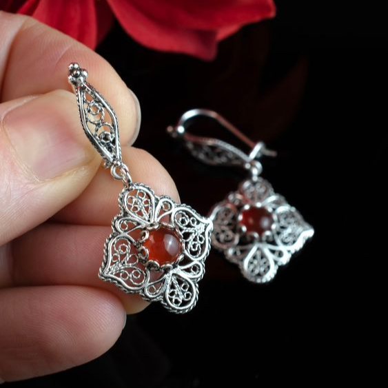 Vintage Mandala Red Crystal Earrings-Lydieannejewelry