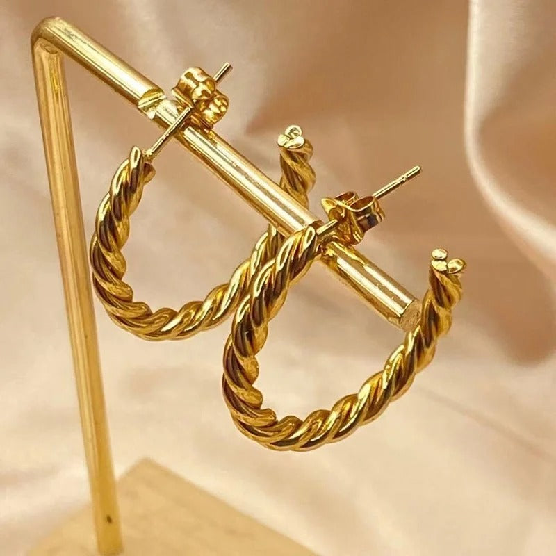 Classic Twist Gold Rope Hoop Earrings-Lydieannejewelry