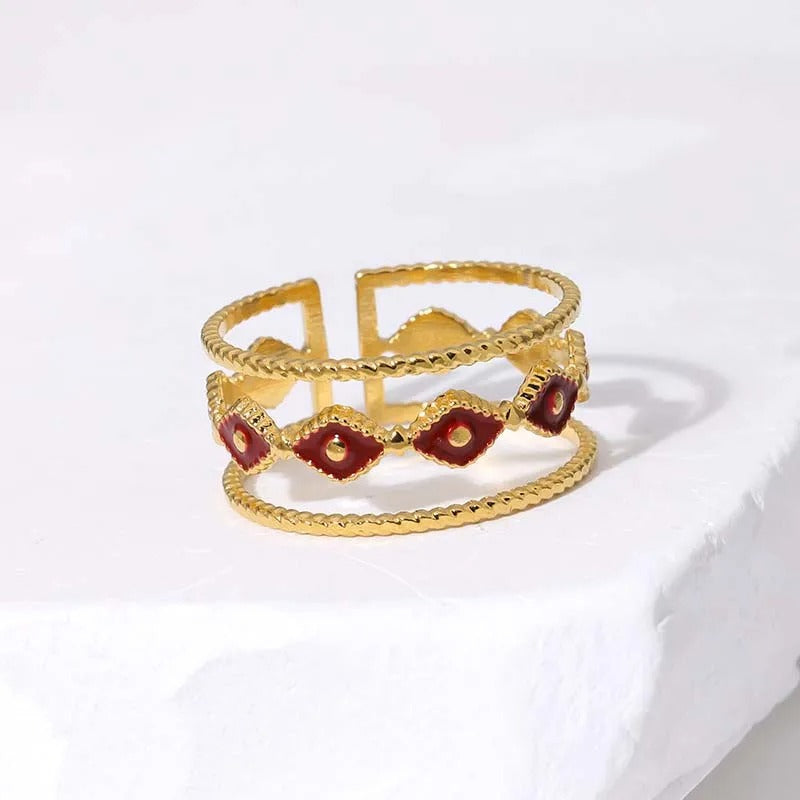 Gold Multi-Band Red Stone Adjustable Ring-Lydieannejewelry