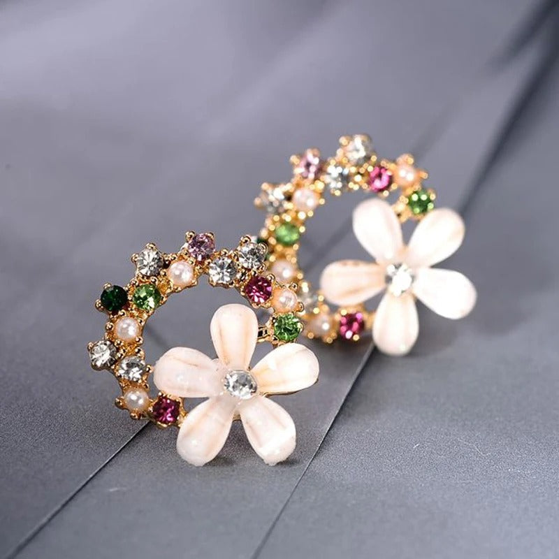 Colorful Flower & Gemstone Earrings-Lydieannejewelry