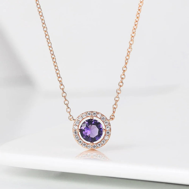 Vintage Rose Gold Sparkling Purple Crystal Necklace-Lydieannejewelry