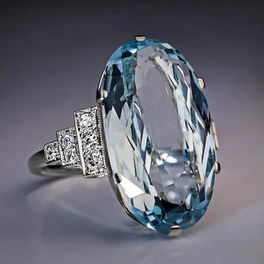 Vintage Oval Sky Blue Stone Ring-Lydieannejewelry