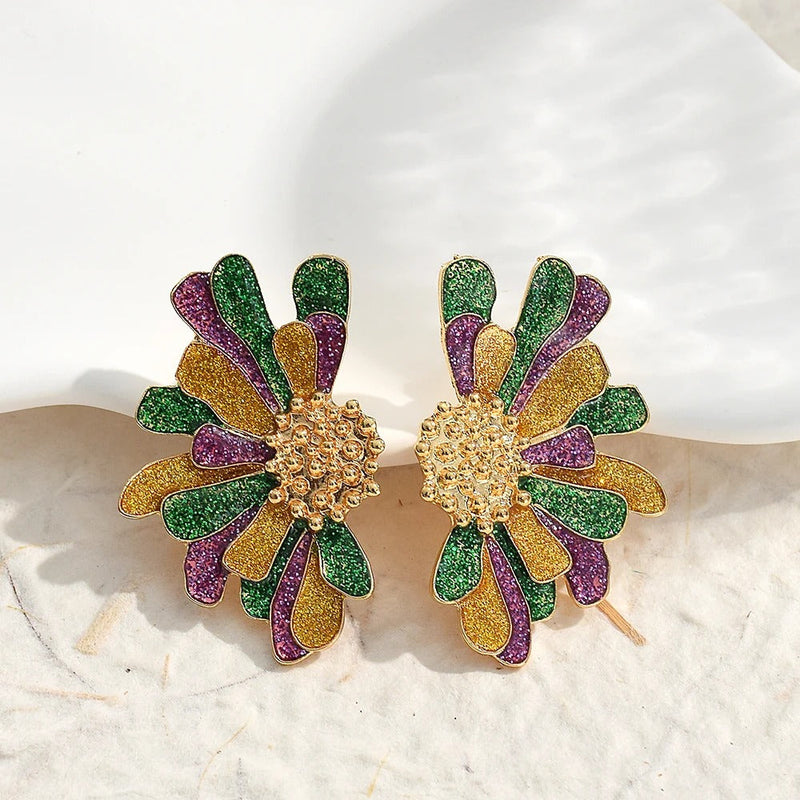 Gold Vintage Colorful Flower Crystal Earrings-Lydieannejewelry