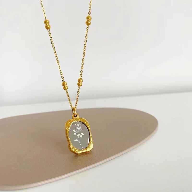 Gold Rose Charm Pendant Necklace-Lydieannejewelry
