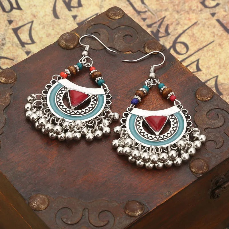 Handmade Red & Blue Geometric Bohemian Earrings-Lydieannejewelry