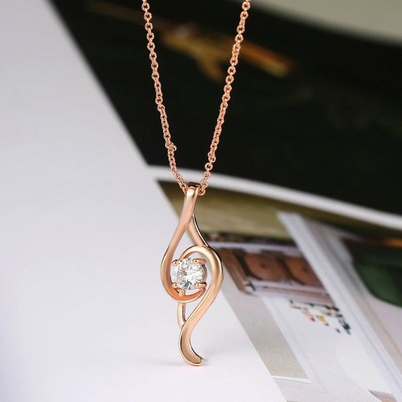Rose Gold Twisted Shape & Brilliant Crystal Charm Necklace-Lydieannejewelry
