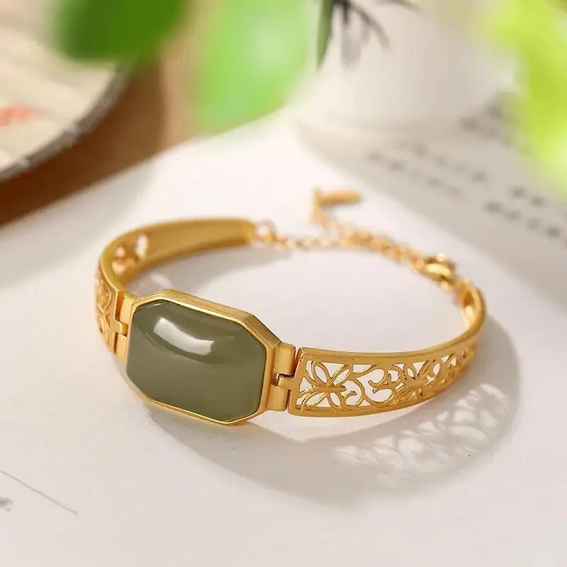 Vintage Gold Green Hollow Butterfly Bangle Bracelet-Lydieannejewelry