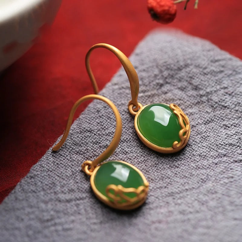Vintage Green Oval Drop Banquet Jewelry Earrings-Lydieannejewelry