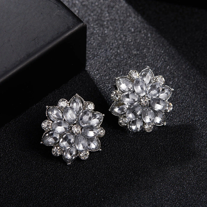 Vintage Silver Floral Crystal Earrings-Lydieannejewelry