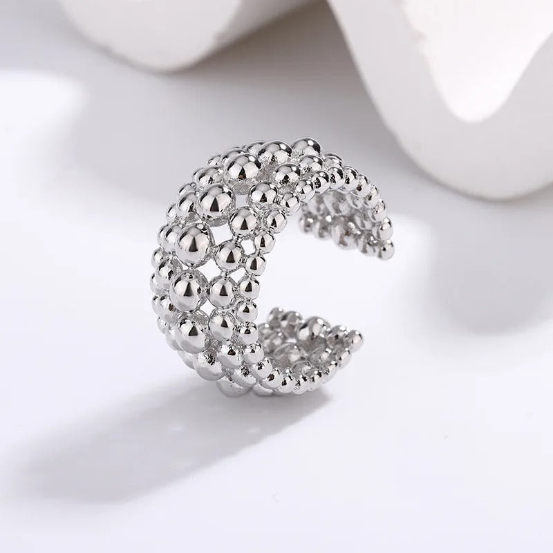 Silver Round Beaded Open Ring-Lydieannejewelry