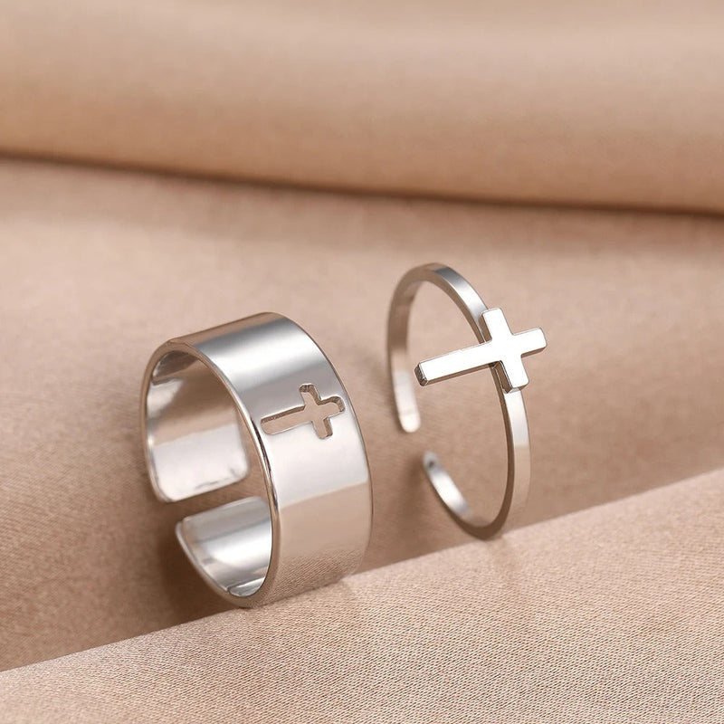 Silver Minimalist Faith Adjustable Ring Set-Lydieannejewelry