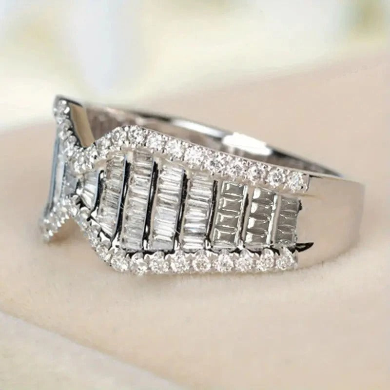 White Gold Bow Shaped Crystal Ring-Lydieannejewelry