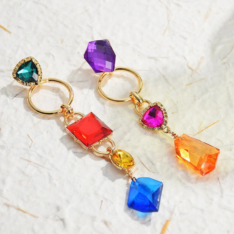 Vintage Multi-Color Crystal Gold Earrings-Lydieannejewelry