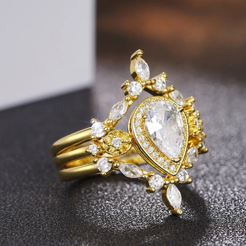 Gold Vintage Pear-Cut Crown Ring-Lydieannejewelry