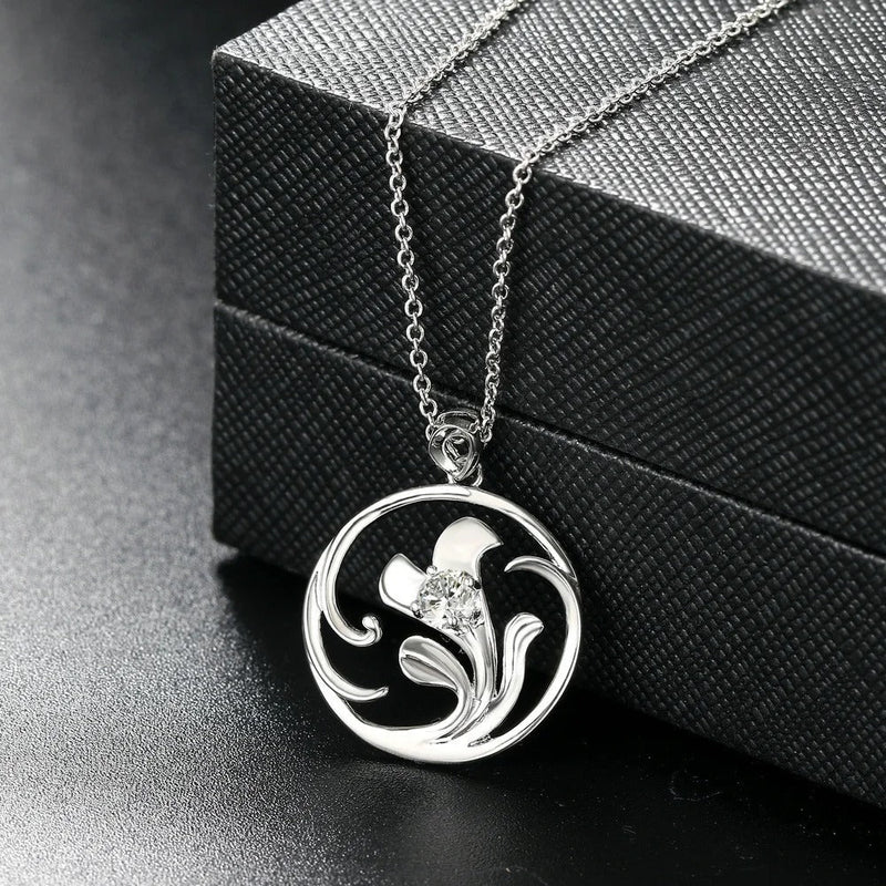 Antique Silver Swirling Floral & Gemstone Necklace-Lydieannejewelry