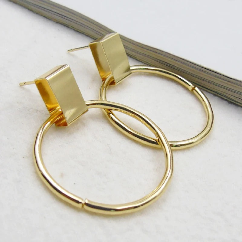 Vintage Gold Circle & Square Earrings-Lydieannejewelry
