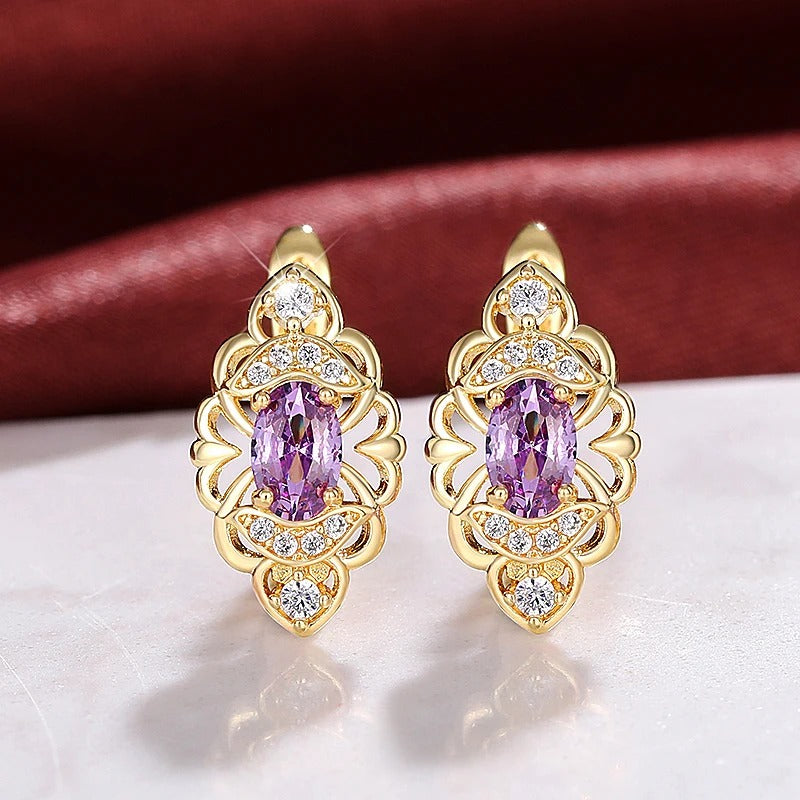 Vintage Gold Purple Filigree Earrings-Lydieannejewelry