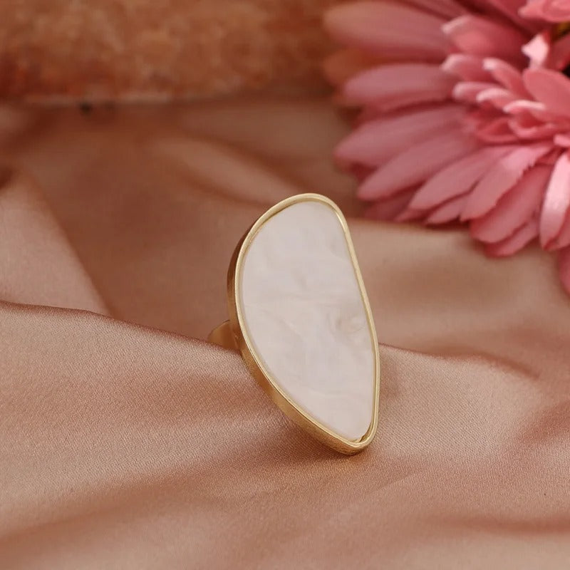 Vintage Gold Framed Teardrop Stone Adjustable Ring-Lydieannejewelry
