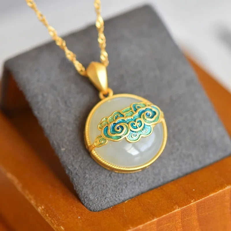 Vintage Gold & Cloud Swirl Pendant Necklace-Lydieannejewelry