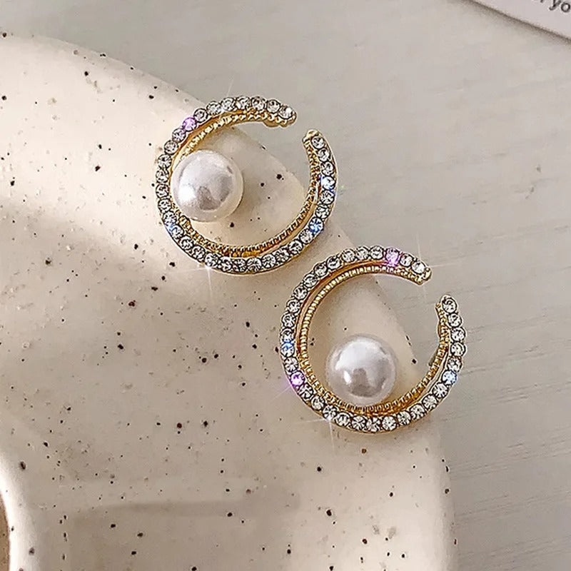 Vintage Pearl Open Round Circle Earrings-Lydieannejewelry