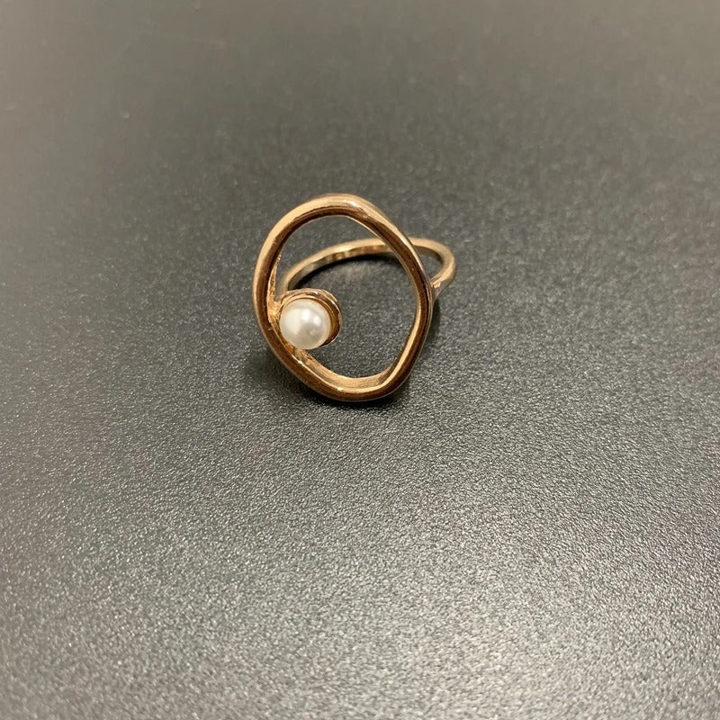 Vintage Gold Open Circle Pearl Ring-Lydieannejewelry