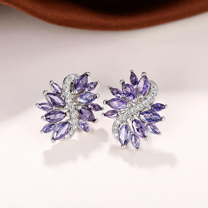 Silver Vintage Lavender Sparkle Earrings-Lydieannejewelry