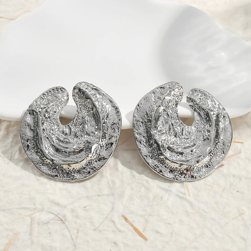 Silver Vintage Abstract Round Earrings-Lydieannejewelry