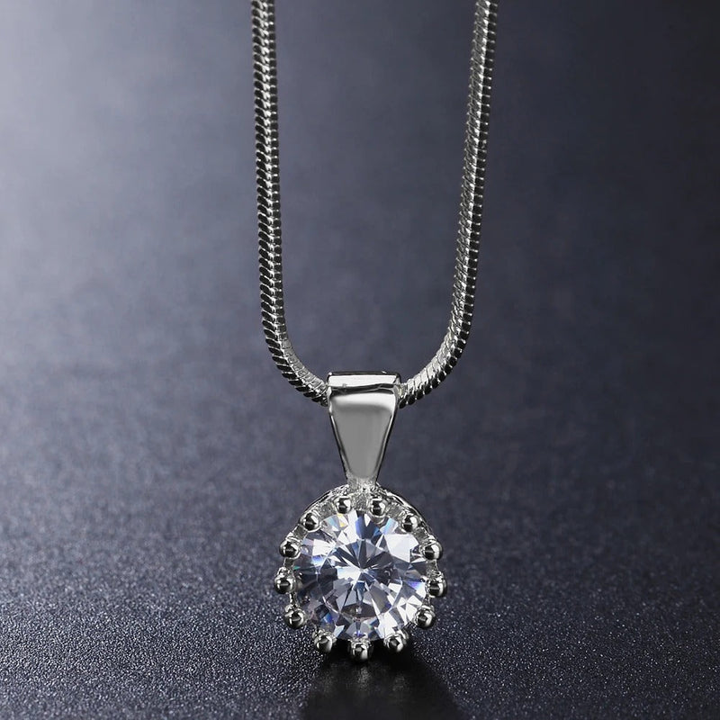 Timeless Silver Chain Sparkling Round Gem Pendant Necklace-Lydieannejewelry