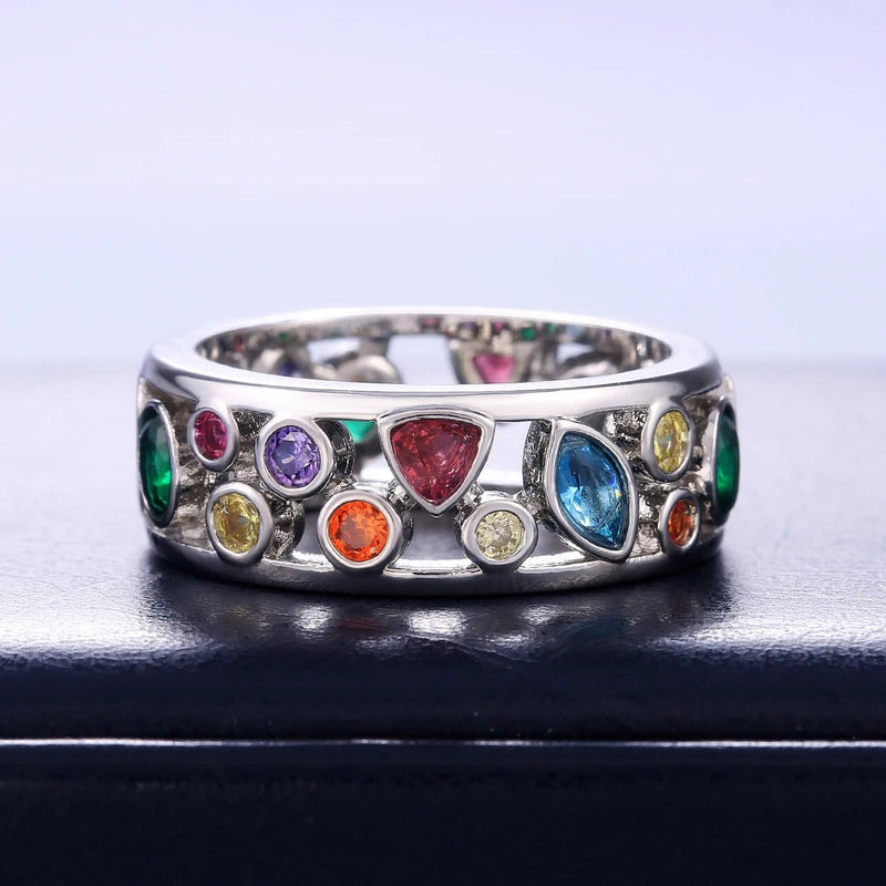 Silver Multi-Colored Stone Eternity Ring-Lydieannejewelry