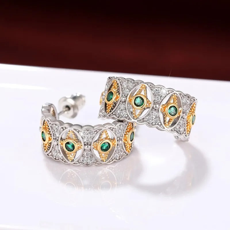 Vintage Silver Green Star Earrings-Lydieannejewelry