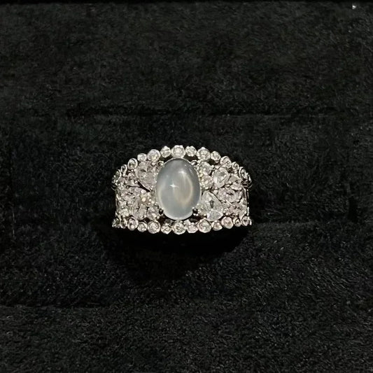 Classic Vintage Silver Moonstone Halo Ring-Lydieannejewelry