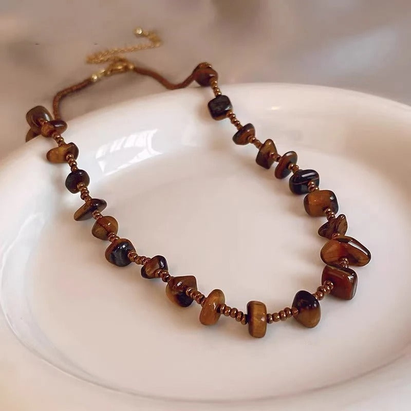 Vintage Brown Tiger Eye Stone Necklace-Lydieannejewelry