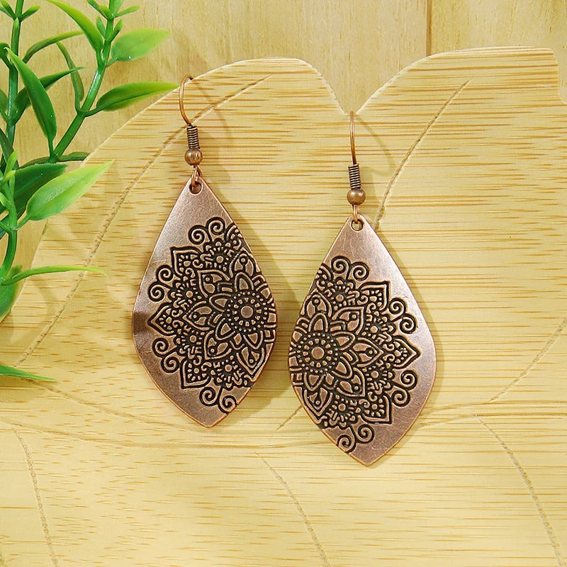 Vintage Copper Engraved Mandala Earrings-Lydieannejewelry