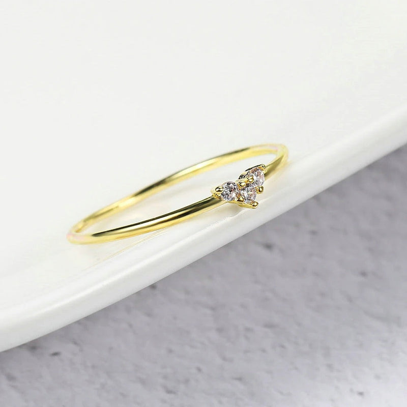 Classic Gold Triple Sparkling Stone Ring-Lydieannejewelry