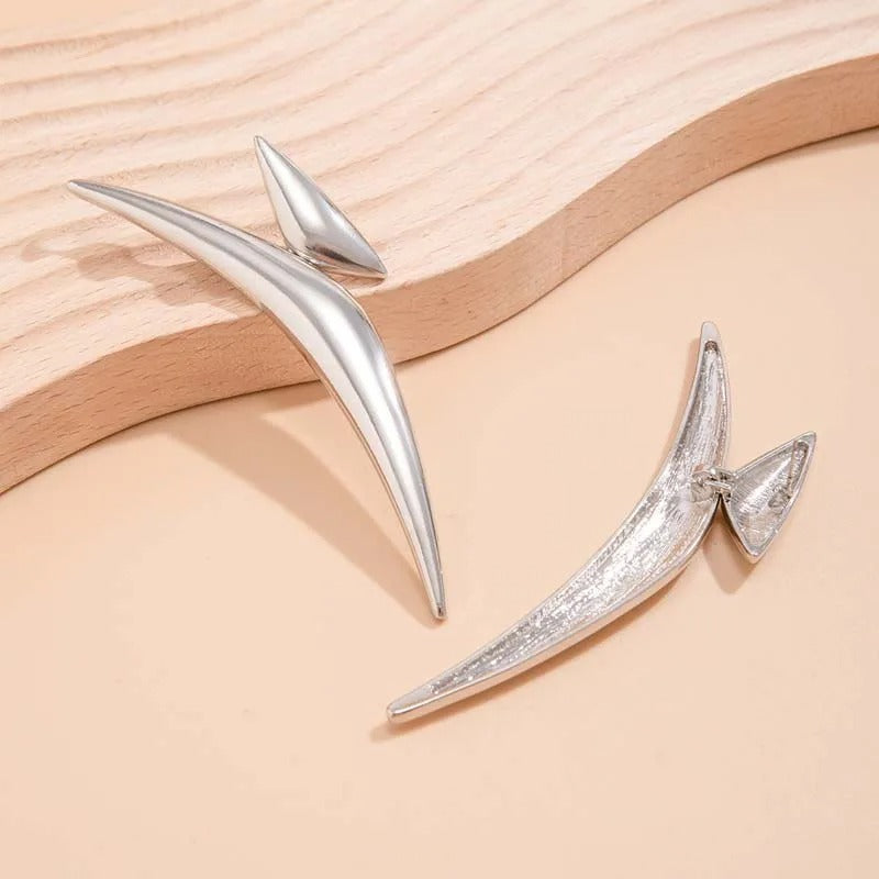 Vintage Silver Sleek Curve Earrings-Lydieannejewelry