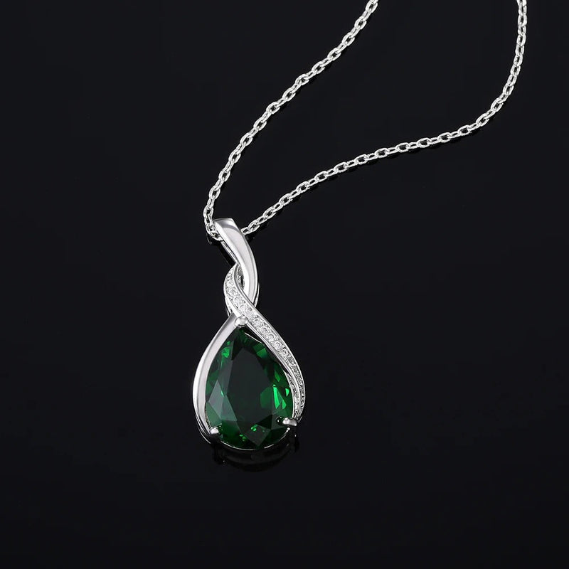 Silver Green Crystal Pendant Necklace-Lydieannejewelry