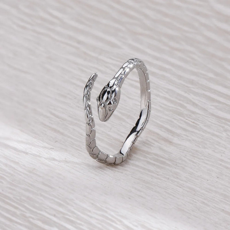Timeless Silver Serpent Design Adjustable Ring-Lydieannejewelry