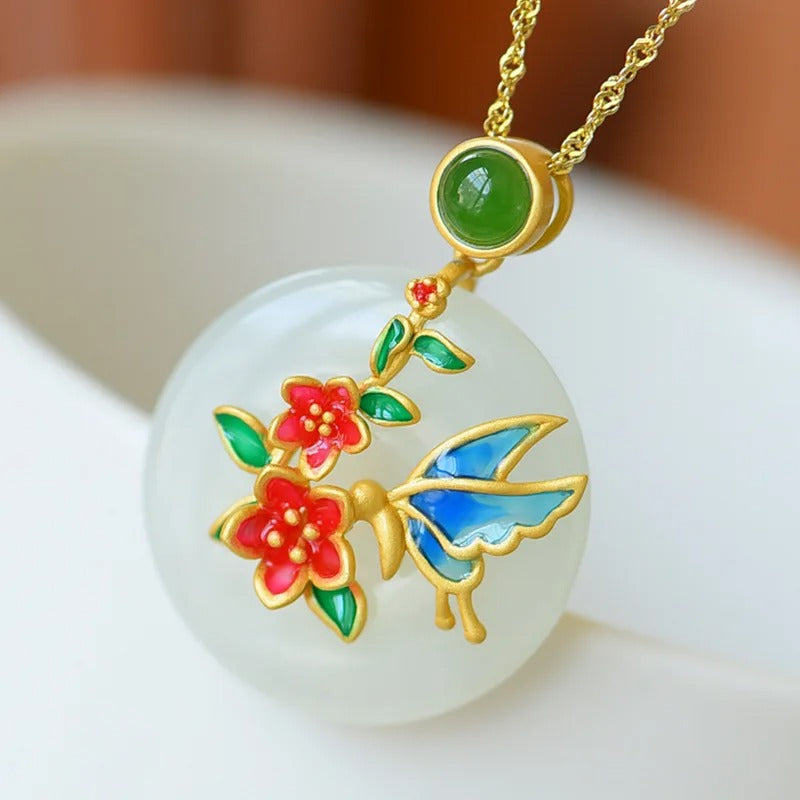 Timeless Gold Floral & Butterfly Round Necklace-Lydieannejewelry