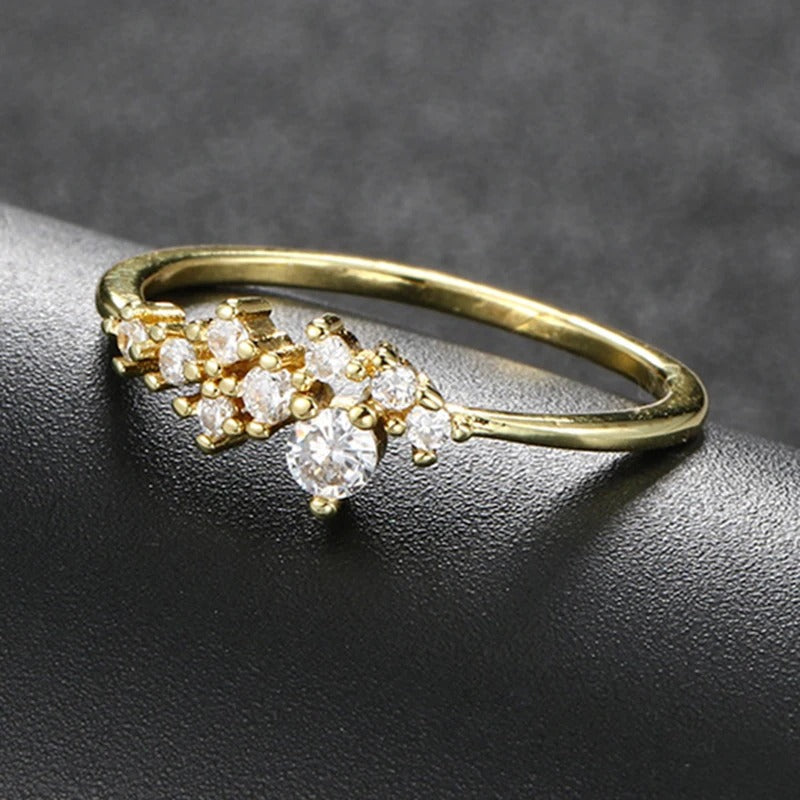 Vintage Gold Glittering Stone Cluster & Sleek Band Ring-Lydieannejewelry
