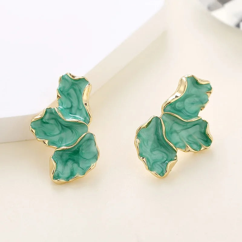 Vintage Gold & Green Leaf Earrings-Lydieannejewelry