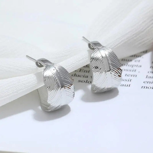 Silver Vintage Crimp Feather Earrings-Lydieannejewelry