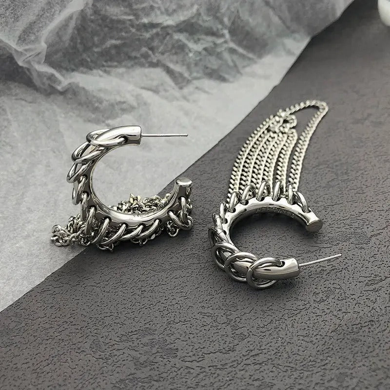 Silver Chain Hoop Link Earrings-Lydieannejewelry