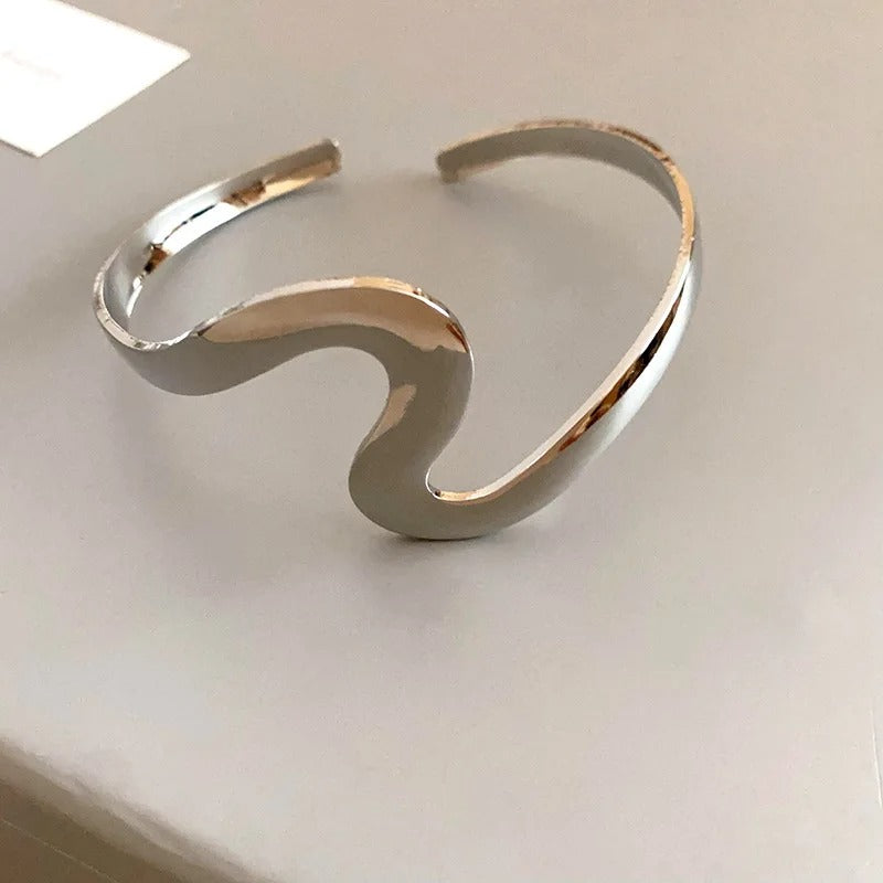 Vintage Silver Twist Cuff Wavy Open Bracelet-Lydieannejewelry