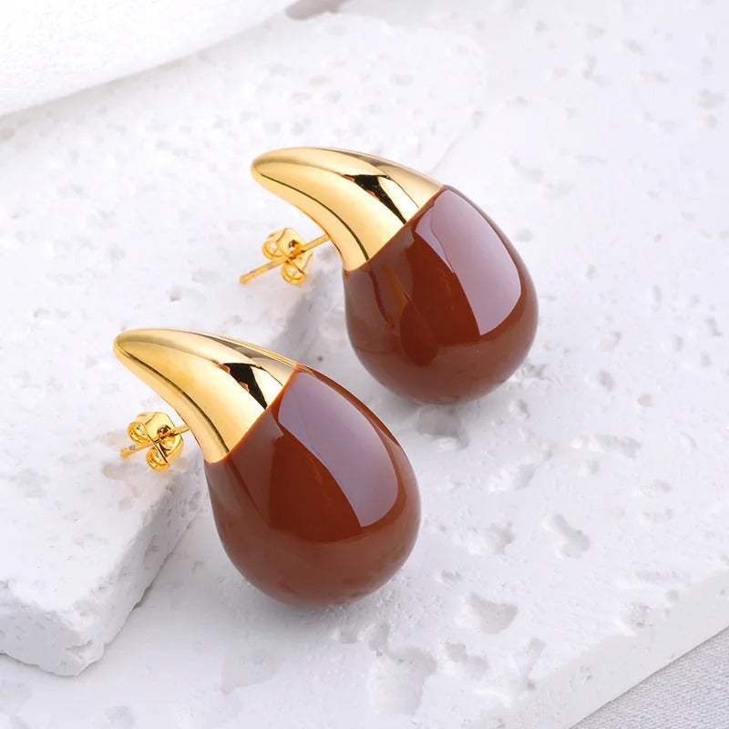 Vintage Brown Gold Pointed Drop Earrings-Lydieannejewelry