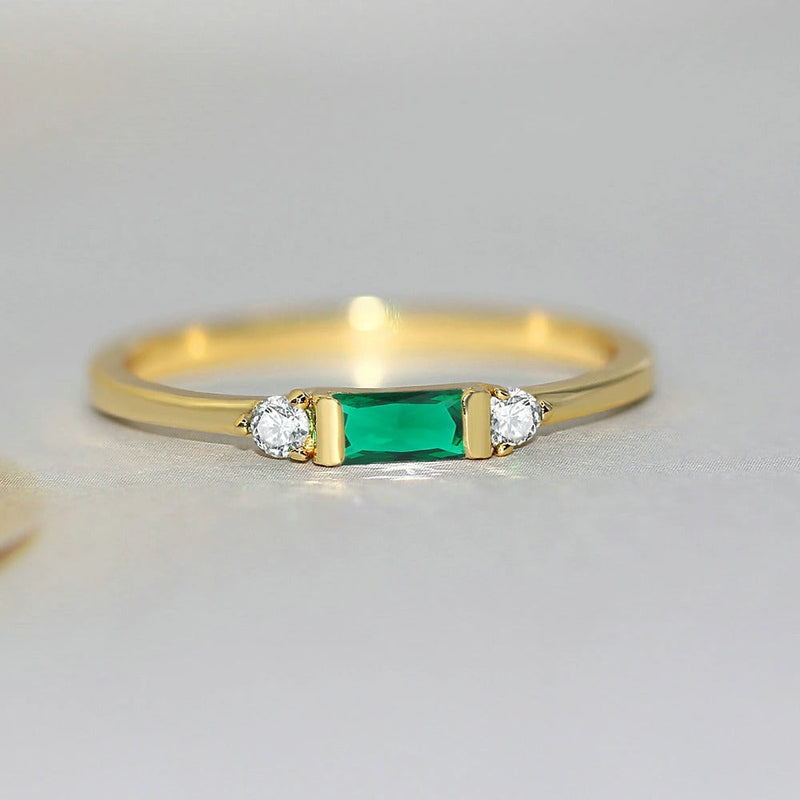 Classic Gold Green Stone & Radiant Ring-Lydieannejewelry