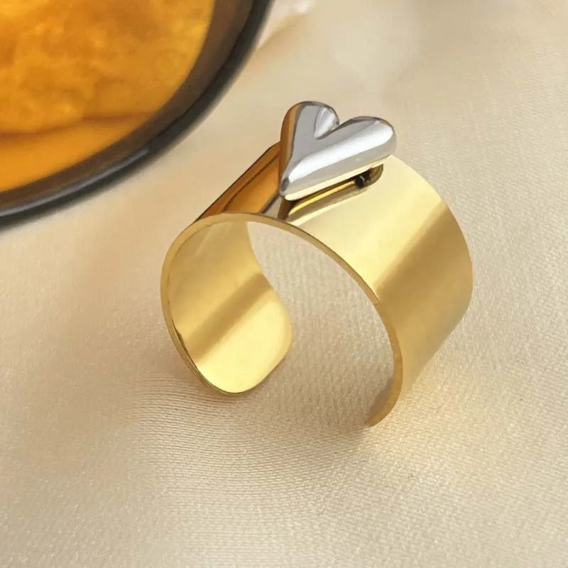 Vintage Gold & Silver Heart Cuff Open Ring-Lydieannejewelry